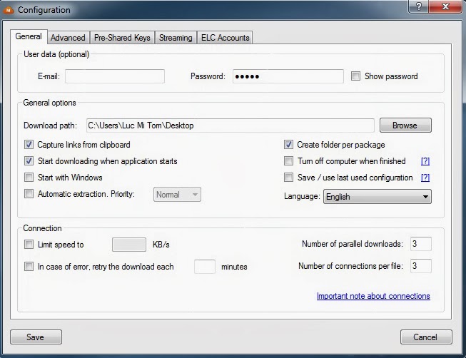 Cấu hình Mega Downloader